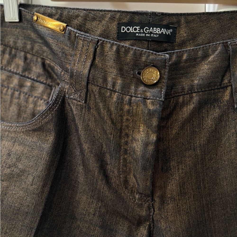 Dolce & Gabbana Straight Leg Jeans Gold Metallic Finish